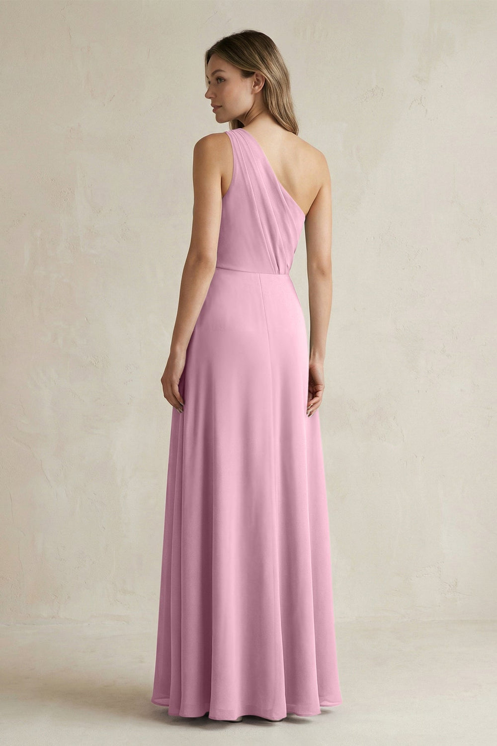 One-Shoulder Chiffon A-Line Bridesmaid Dress With Slit in Vintage Mauve - KISS BRIDAL BRIDESMAID DRESSES