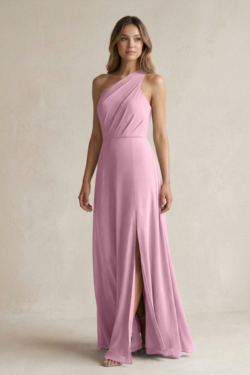 One-Shoulder Chiffon A-Line Bridesmaid Dress With Slit in Vintage Mauve - SHE IS ME BRIDESMAID DRESSES