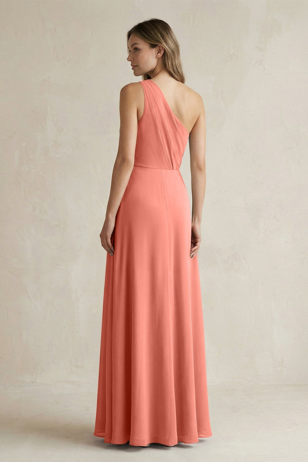 One-Shoulder Chiffon A-Line Bridesmaid Dress With Slit in Wild Rose - KISS BRIDAL BRIDESMAID DRESSES