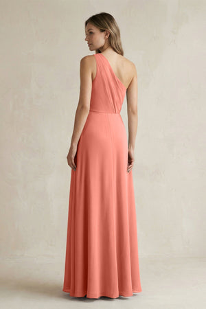 One-Shoulder Chiffon A-Line Bridesmaid Dress With Slit in Wild Rose - SHE IS ME BRIDESMAID DRESSES