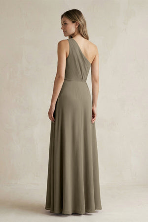 One-Shoulder Chiffon A-Line Bridesmaid Dress With Slit in Willow Green - SHE IS ME BRIDESMAID DRESSES