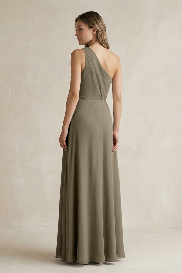 One-Shoulder Chiffon A-Line Bridesmaid Dress With Slit in Willow Green - SHE IS ME BRIDESMAID DRESSES