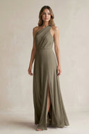 One-Shoulder Chiffon A-Line Bridesmaid Dress With Slit in Willow Green - SHE IS ME BRIDESMAID DRESSES