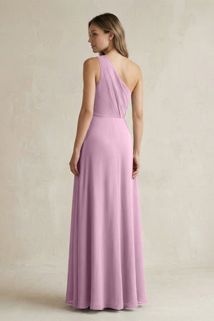One-Shoulder Chiffon A-Line Bridesmaid Dress With Slit in Wisteria - SHE IS ME BRIDESMAID DRESSES