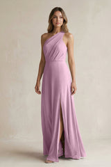 One-Shoulder Chiffon A-Line Bridesmaid Dress With Slit in Wisteria - KISS BRIDAL BRIDESMAID DRESSES