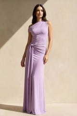 One Shoulder Draped Maxi Dress in Lavender - KISSBRIDAL