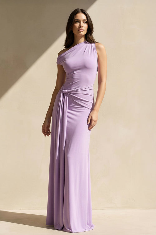 One Shoulder Draped Maxi Dress in Lavender - SHE IS ME