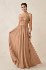 One - Shoulder Lace Chiffon A - Line Bridesmaid Dress in Bronzer - KISS BRIDAL Bridesmaid Dresses