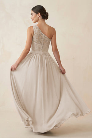 One - Shoulder Lace Chiffon A - Line Bridesmaid Dress in Frost - KISS BRIDAL Bridesmaid Dresses
