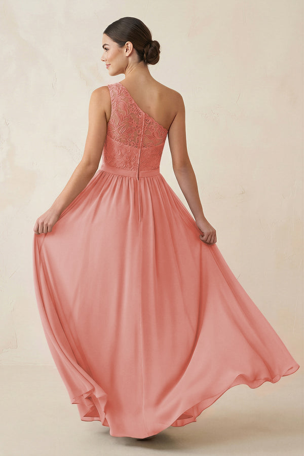 One - Shoulder Lace Chiffon A - Line Bridesmaid Dress in Mulberry - KISS BRIDAL Bridesmaid Dresses