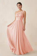 One - Shoulder Lace Chiffon A - Line Bridesmaid Dress in Rose Petal - KISS BRIDAL Bridesmaid Dresses