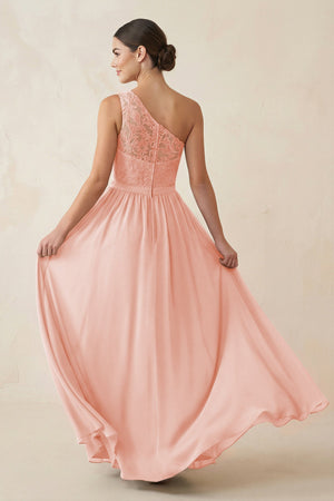 One - Shoulder Lace Chiffon A - Line Bridesmaid Dress in Rose Petal - KISS BRIDAL Bridesmaid Dresses