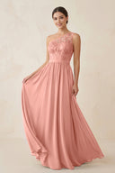 One-Shoulder Lace Chiffon A-Line Bridesmaid Dress in Rosette | KISSBRIDAL
