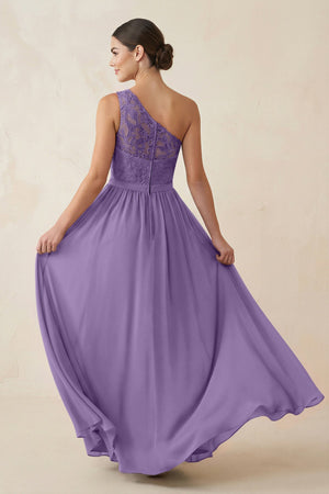 One - Shoulder Lace Chiffon A - Line Bridesmaid Dress in Tahiti - KISS BRIDAL Bridesmaid Dresses