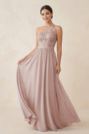 One - Shoulder Lace Chiffon A - Line Bridesmaid Dress in Toffee - KISS BRIDAL Bridesmaid Dresses