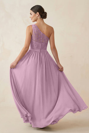 One - Shoulder Lace Chiffon A - Line Bridesmaid Dress in Wisteria - KISS BRIDAL Bridesmaid Dresses
