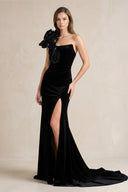 One - Shoulder Mermaid Satin Wedding Dress with Slit in Black - SHE IS ME Wedding Dresses