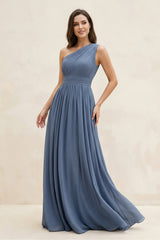 One - Shoulder Pleated A - Line Chiffon Bridesmaid Dress - KISS BRIDAL Bridesmaid Dresses