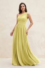 One - Shoulder Pleated A - Line Chiffon Bridesmaid Dress in Buttercup - KISS BRIDAL Bridesmaid Dresses