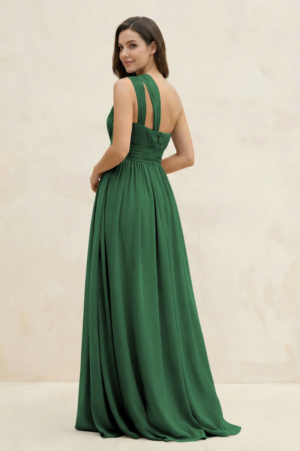 One - Shoulder Pleated A - Line Chiffon Bridesmaid Dress in Dark Green - KISS BRIDAL Bridesmaid Dresses