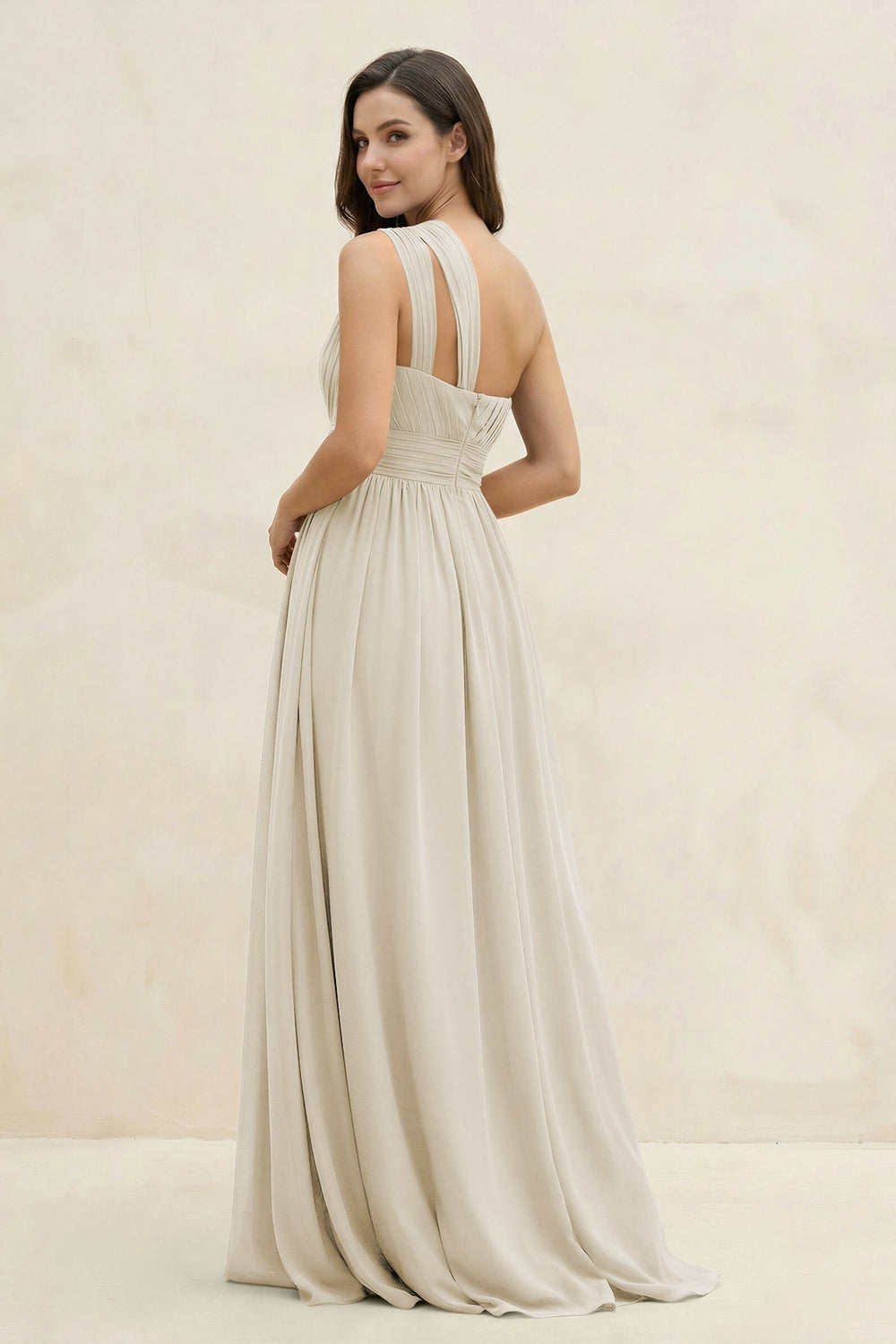 One - Shoulder Pleated A - Line Chiffon Bridesmaid Dress in Dove Gray - KISS BRIDAL Bridesmaid Dresses