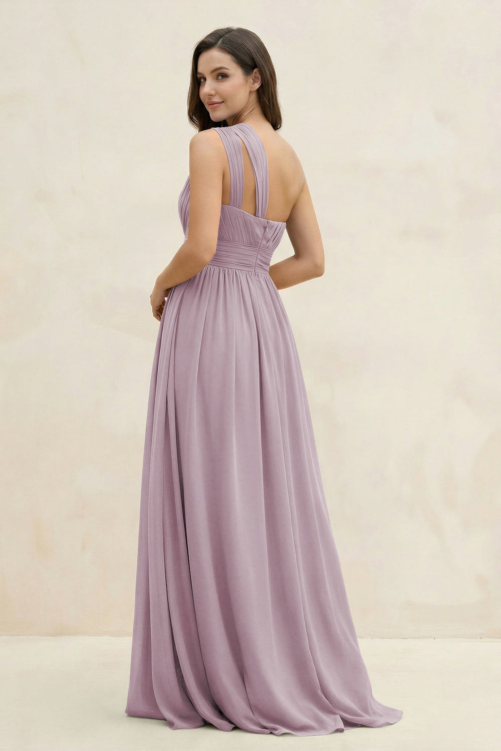 One - Shoulder Pleated A - Line Chiffon Bridesmaid Dress in Dusk - KISS BRIDAL Bridesmaid Dresses