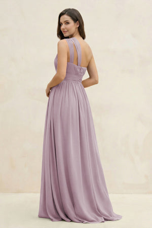 One - Shoulder Pleated A - Line Chiffon Bridesmaid Dress in Dusk - SHE IS ME Bridesmaid Dresses