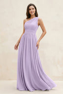 One - Shoulder Pleated A - Line Chiffon Bridesmaid Dress in Lavender - SHE IS ME Bridesmaid Dresses