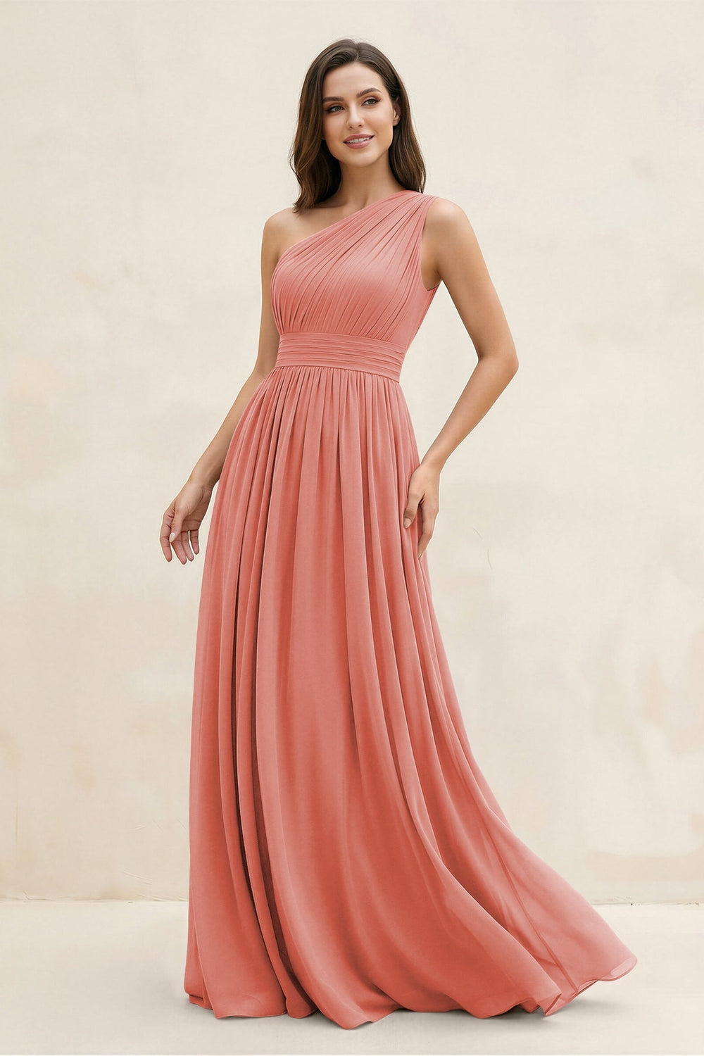 One - Shoulder Pleated A - Line Chiffon Bridesmaid Dress in Mulberry - KISS BRIDAL Bridesmaid Dresses