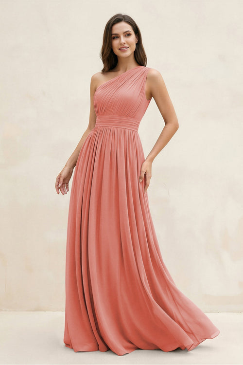 One - Shoulder Pleated A - Line Chiffon Bridesmaid Dress in Mulberry - SHE IS ME Bridesmaid Dresses