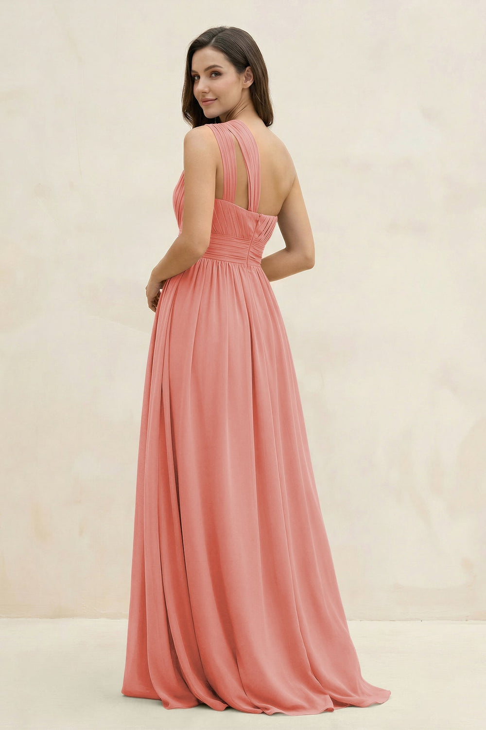 One - Shoulder Pleated A - Line Chiffon Bridesmaid Dress in Mulberry - KISS BRIDAL Bridesmaid Dresses