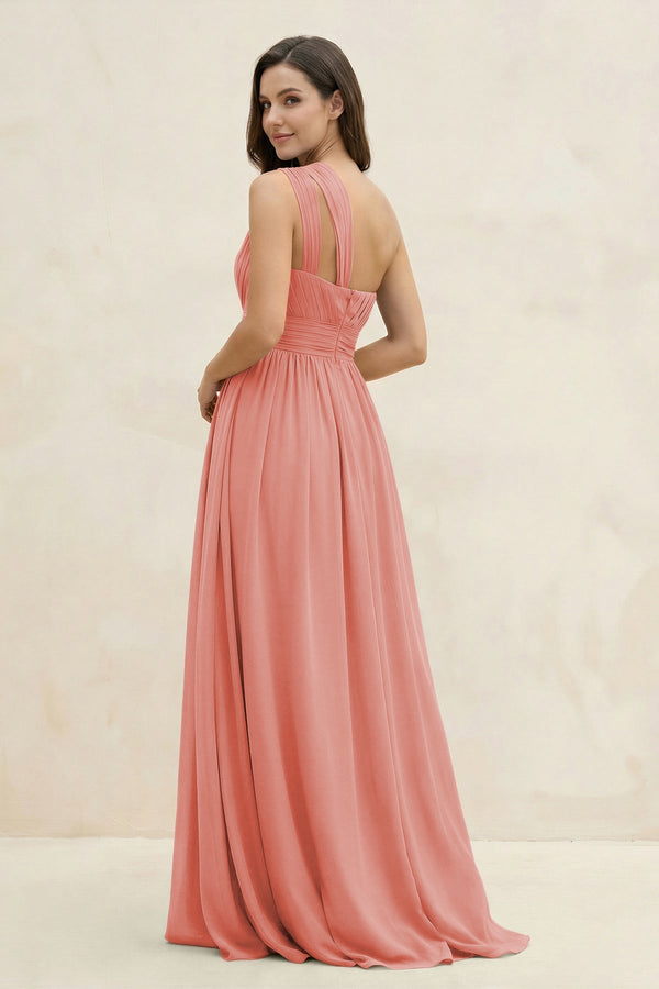 One - Shoulder Pleated A - Line Chiffon Bridesmaid Dress in Mulberry - SHE IS ME Bridesmaid Dresses