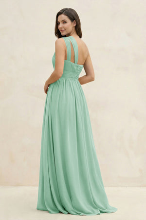 One - Shoulder Pleated A - Line Chiffon Bridesmaid Dress in Pale Pistachio - SHE IS ME Bridesmaid Dresses