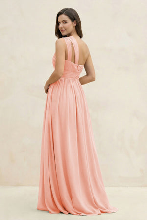 One - Shoulder Pleated A - Line Chiffon Bridesmaid Dress in Rose Petal - SHE IS ME Bridesmaid Dresses