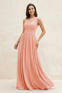 One - Shoulder Pleated A - Line Chiffon Bridesmaid Dress in Rose Petal - SHE IS ME Bridesmaid Dresses