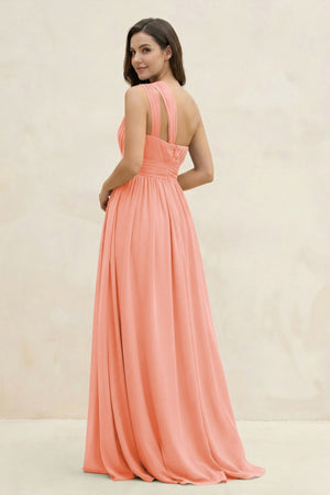 One - Shoulder Pleated A - Line Chiffon Bridesmaid Dress in Rosette - SHE IS ME Bridesmaid Dresses