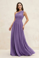 One - Shoulder Pleated A - Line Chiffon Bridesmaid Dress in Tahiti - SHE IS ME Bridesmaid Dresses