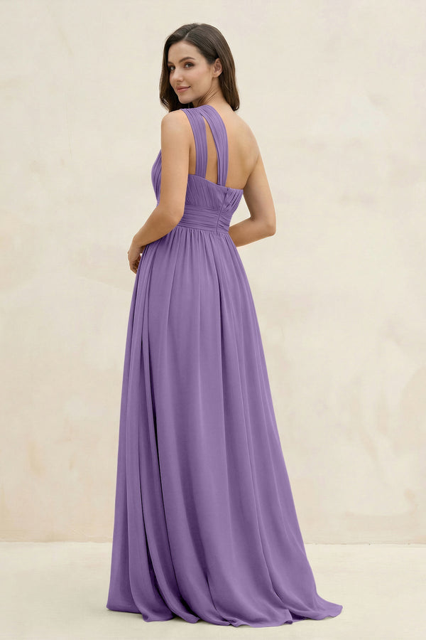 One - Shoulder Pleated A - Line Chiffon Bridesmaid Dress in Tahiti - SHE IS ME Bridesmaid Dresses