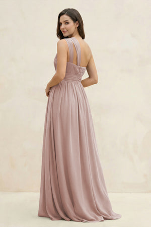 One-Shoulder Pleated A-Line Chiffon Bridesmaid Dress in Toffee (2) | KISSBRIDAL