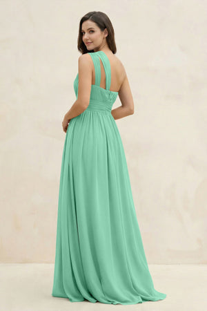 One - Shoulder Pleated A - Line Chiffon Bridesmaid Dress in Turquoise - SHE IS ME Bridesmaid Dresses