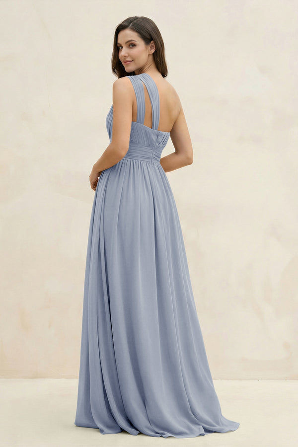 One - Shoulder Pleated A - Line Chiffon Bridesmaid Dress in Twilight - SHE IS ME Bridesmaid Dresses