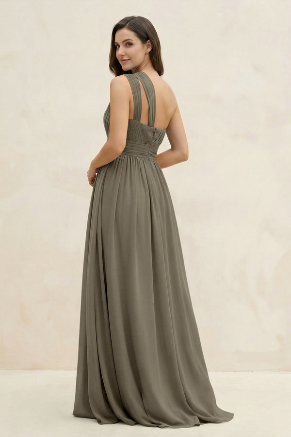 One - Shoulder Pleated A - Line Chiffon Bridesmaid Dress in Willow Green - SHE IS ME Bridesmaid Dresses