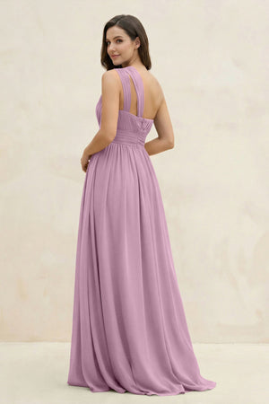 One - Shoulder Pleated A - Line Chiffon Bridesmaid Dress in Wisteria - SHE IS ME Bridesmaid Dresses