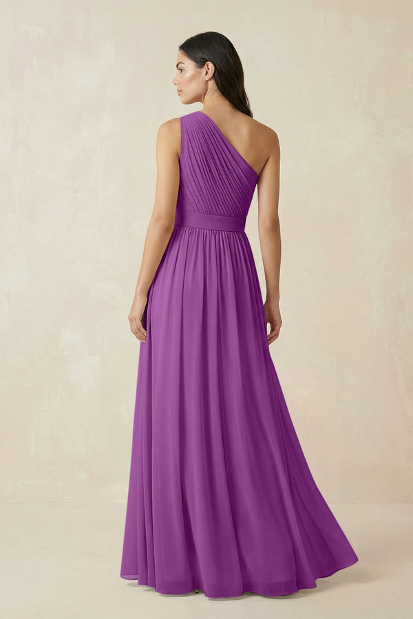One - Shoulder Pleated Chiffon Bridesmaid Gown in Amethyst - KISS BRIDAL Bridesmaid Dresses