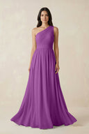 One - Shoulder Pleated Chiffon Bridesmaid Gown in Amethyst - KISS BRIDAL Bridesmaid Dresses
