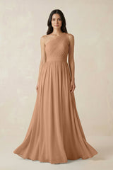 One - Shoulder Pleated Chiffon Bridesmaid Gown in Bronzer - KISS BRIDAL Bridesmaid Dresses