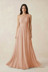 One - Shoulder Pleated Chiffon Bridesmaid Gown in Champagne Rose - KISS BRIDAL Bridesmaid Dresses