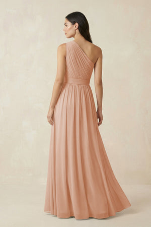 One - Shoulder Pleated Chiffon Bridesmaid Gown in Champagne Rose - KISS BRIDAL Bridesmaid Dresses