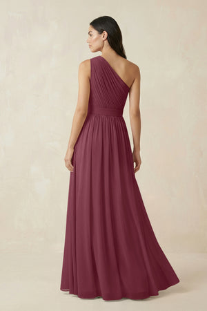 One-Shoulder Pleated Chiffon Bridesmaid Gown in Desert Rose (2) | KISSBRIDAL