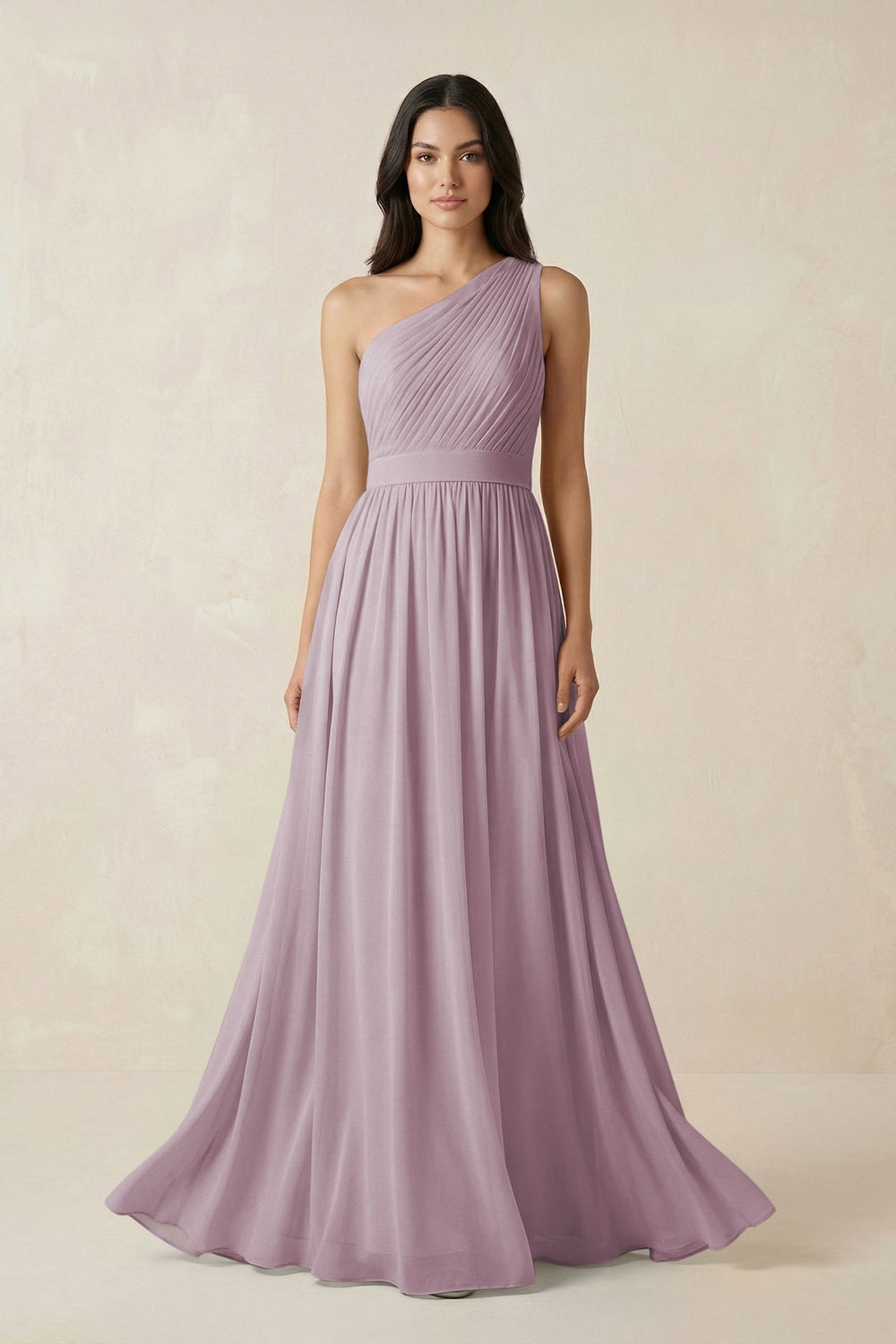 One - Shoulder Pleated Chiffon Bridesmaid Gown in Dusk - KISS BRIDAL Bridesmaid Dresses